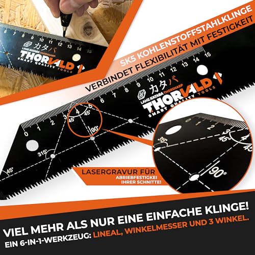 THORVALD Japansäge klappbar 240mm - Inkl. Tieflochmarker - Hochpräzise Profi Handsäge Holz & PVC - Vielseitige Holzsäge Feinsäge Zugsäge Klappsäge Outdoor