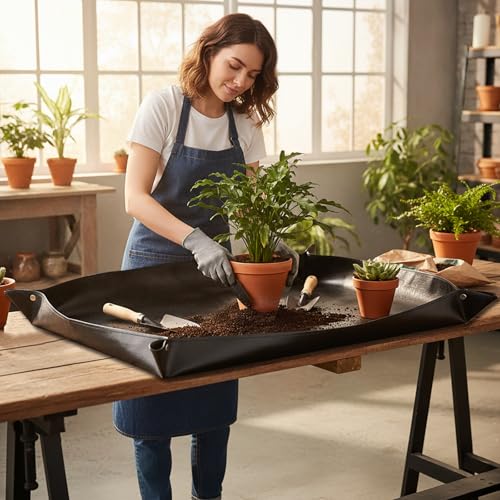 Juibao Pflanzmatte 150 x 100 cm, wasserdichte Lecksiche Pflanzen Umtopfmatte Gartenmatte, Faltbare Pflanzunterlage Umtopfmatte für Umtopf, Bodenwechsel, Beschneiden