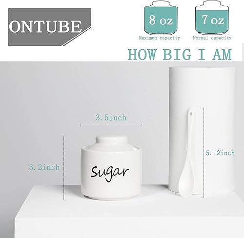 Miniatura 2 de ONTUBE Azucarero pequeño de cerámica con tapa y cuchara, olla de azúcar de porcelana, 8 onzas (blanco) Blanco,Negro -,marino,Turquesa