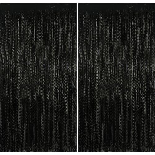 MALANKU Black Fringe Backdrop Party Decorations Wavy Black Door Streamers