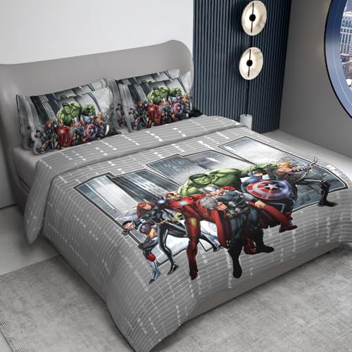 Image of Sassoon Marvel Avengers (Grey) Digital Printed 100% Cotton Bedsheet with 2 Pillow Covers in 300TC