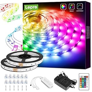 Lepro LED Strip 10M(5Mx2), LED Streifen Musik Lichterkette mit Fernbedienung, 5050 SMD 300 LEDs Band Lichter, RGB Dimmbar Lichtleiste Light, Lichtband Leiste, Bunt Kette für Party Weihnachten Deko