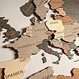 uranuspro - 3D Holz-Weltkarte auf Deutsch und aus nachhaltigem Anbau, Handarbeit, Unikat (150 x 75 cm, Graphit-Grau-Sand-Natur)
