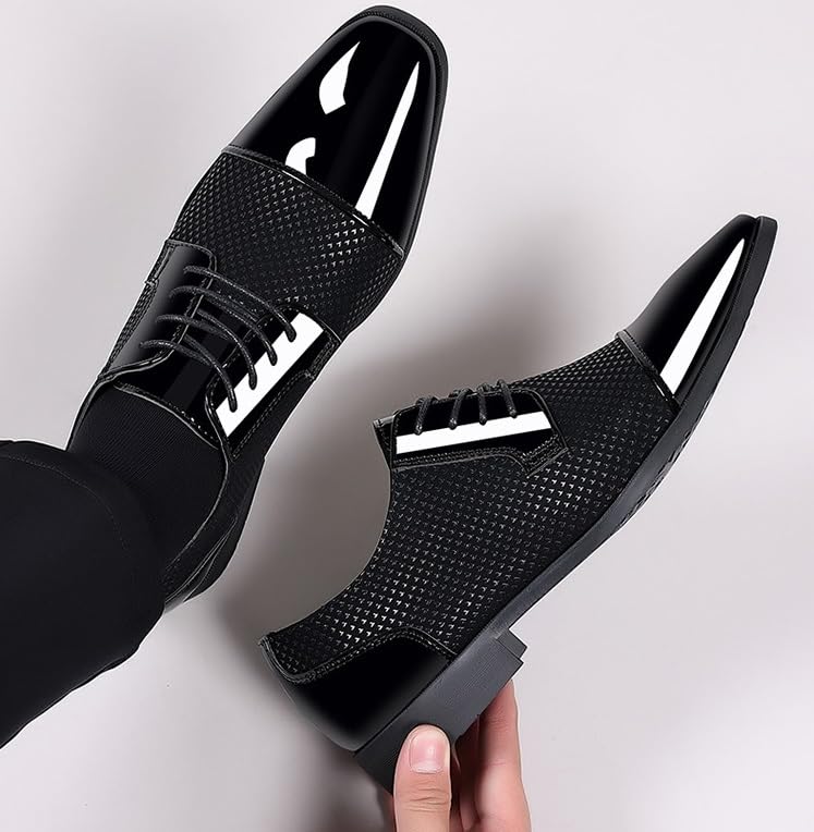 Men's Shiny Patent Leather Tuxedo Shoes Comfortable Business Classic Lace-up Formal Oxfords Shoes Pointed Toe Derby Shoes2