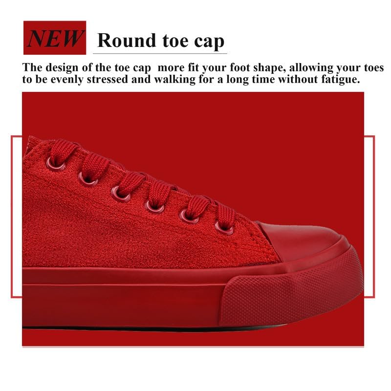 LUMUBBY Women's Canvas Fashion Sneakers, Red, Casual, Walking, Flat Sole, Lace-Up, All Seasons3