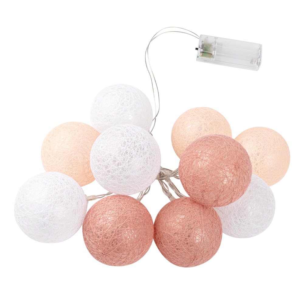 Ideen Mit Herz White, Apricot, Dusky Pink Ball Fairy Lights With 10 Leds, Battery Operated, 10 Cotton Balls In 3 Colours, Diameter 60 Mm Per Ball, Includes Timer (White, Apricot, Dusky Pink)
