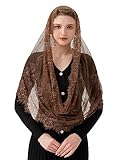 PAMOR Spanish Style Lace Traditional Vintage Inspired Infinity Shape Mantilla Veil Latin Mass Head Covering (Brown)