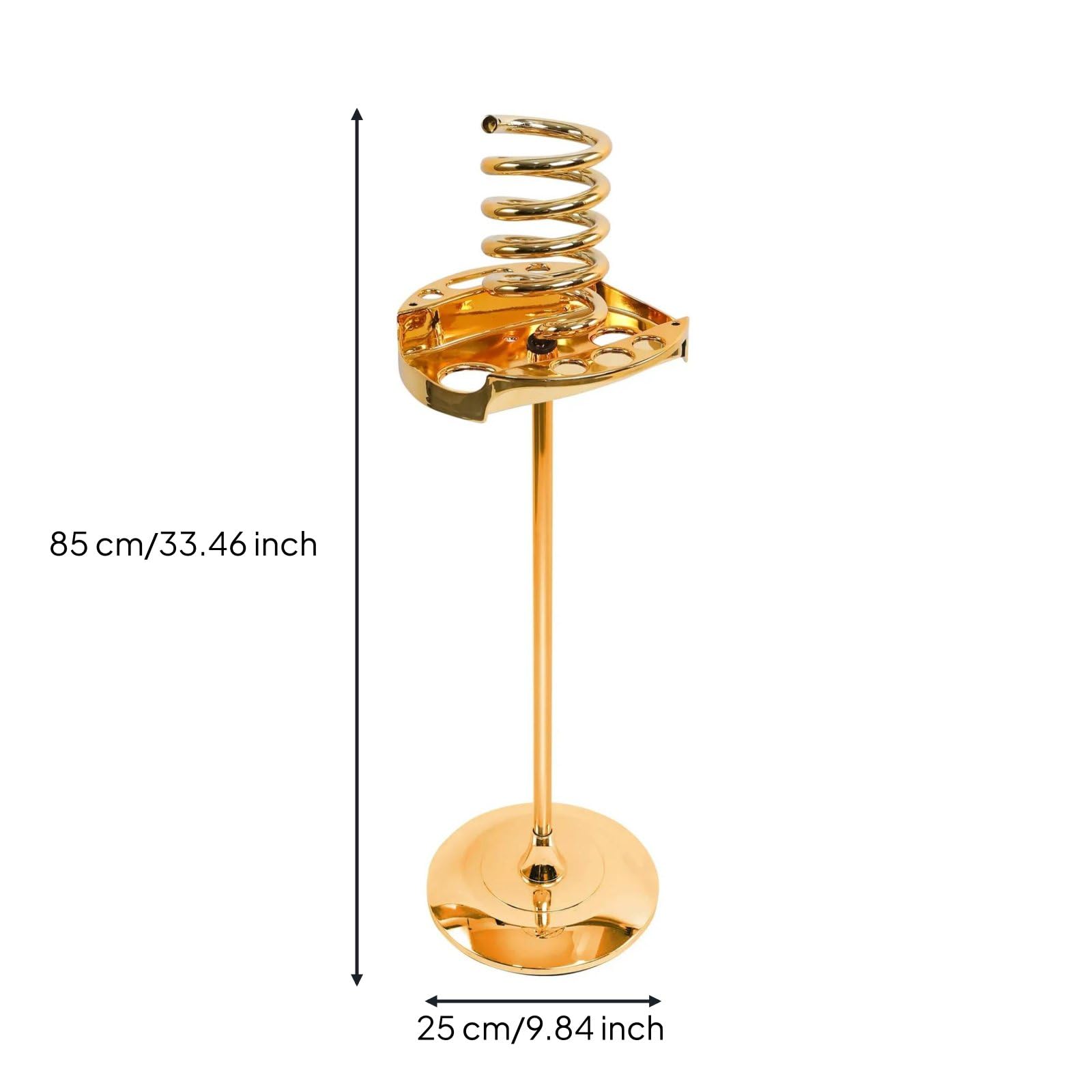 Soporte para Secador de Pelo Organizador de Herramientas de Peluquería Estación de Peluquero Colocación Estable Acero Inoxidable con Huecos para, Dorado
