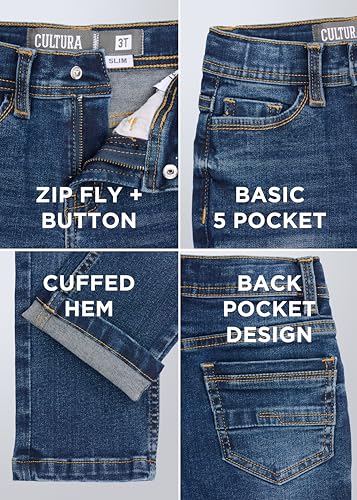 CULTURA Baby Boys Toddler Jeans (4T-2T), Elastic Waist Slim Wash Basic Stretch Denim Pants Jeans for Boys3
