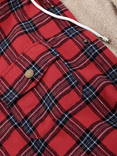 ZAFUL Men's Casual Plaid Fleece Jacket Unisex Men Drawstring Hooded Coat Fuzzy Hoodie4
