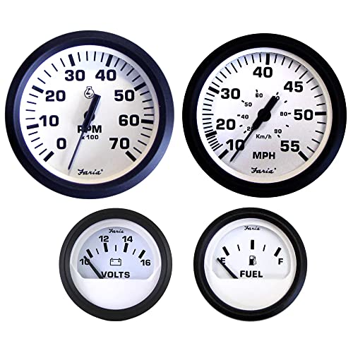 Faria Kt9795 Euro Tachometer Water Speedometer Outboard Set - White #TOP4