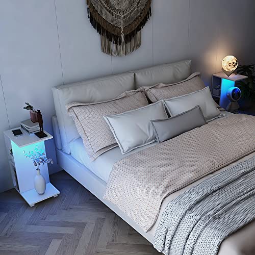 Tohomeor C Shaped End Table With Wheels And Storage Shelf For Coach And Bed Snack Side Table Sofa Table Living Room Tv Tray Table Nightstand For Bedroom (1, White, Tall) #TOP6