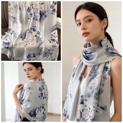 Image of Floral Printed Silk stole | silk Scarf for Women | stylish silk stole for women | Soft Lightweight Stole, Shawl & Neck Wrap | Scarf for Wedding, Party, Travel & Casual Wear