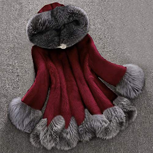 Elegant Faux Fur Coat Women Warm Hooded Jackets Fleece Winter Outwear Fuzzy Trim Long Sleece Loose Shawl Cloak Coat3