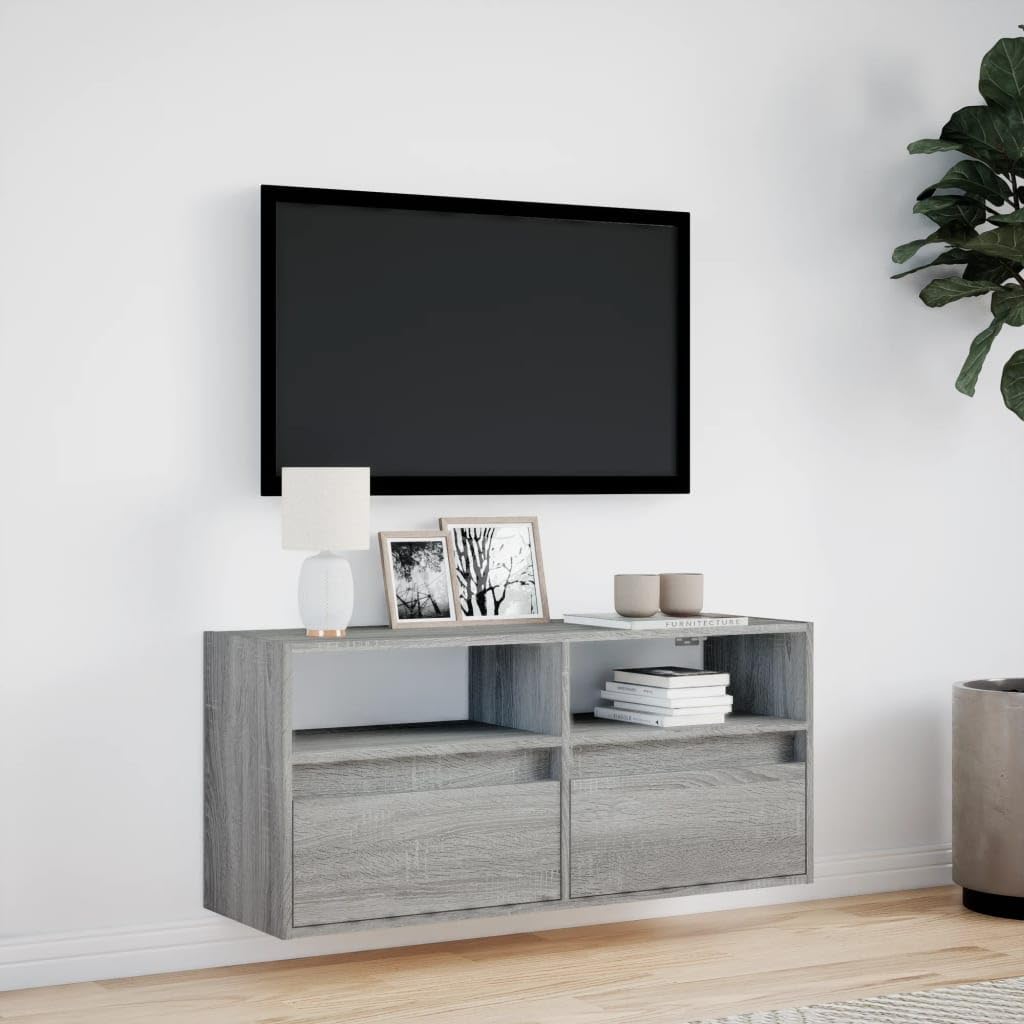 vidaXL Mobile TV a Parete con Luci LED Grigio Sonoma 100x31x45 cm
