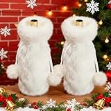 Oahtzy Christmas Wine Bottle Cover Bags, Faux Fur Wine Bottle Cover with Drawstring, Gift Bag for Christmas Home Table Decorations