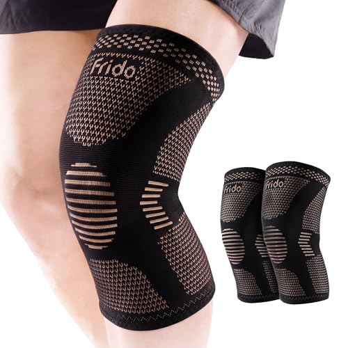 Image of Frido Sports Knee Cap Support for Men & Women | Compression Knee Brace for Gym, Running, Workouts & Knee Pain Relief | Anti-Slip, Breathable Knee Support Sleeve | 1 Pair | Size - M