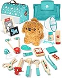 Lehoo Castle Wooden Doctor Kit for Toddlers 3-5 Girls Toys, Vet Toys for Kids, Pretend Play Doctor Set with Puppy, Stethoscope & Dress Up Costume Medical Accessories