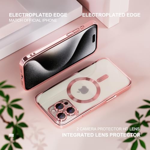 Image of Misea Magnetic for iPhone 16 Pro Case Compatible with MagSafe Pink | [Never Yellowing] [Military Drop Protection] Full Camera Lens Protector Plating Soft Clear Phone Case for Women, Pink