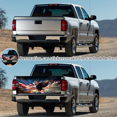 Image of Turck Tailgate Wraps Decals - 66x23.6 in Tailgate Decals for Trucks, American Egale Flag Tailgate Graphics for Trucks Pickup Personalized Decoration
