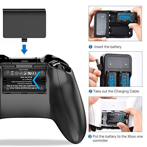 Controller Battery Pack for Xbox One, BEBONCOOL 2x2550 mAh Rechargeable Battery Pack for Xbox One/Xbox One S/Xbox One X/Xbox One Elite Controller