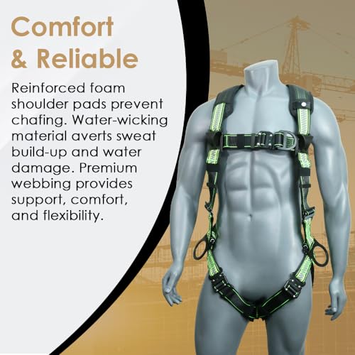 Image of AFP Fall Protection PremiumSafety Harness, Vented & Padded Shoulder, Legs and Back, 3 D-Rings, Tongue Buckle