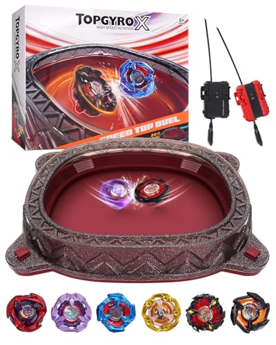 BGOVTAPO X Stadium Starter Kit - with 6 X Tops, 2 Launchers & Arena for Battle, Ultimate Competitive Spin Top Battle Set, Gift for Kids, Boys, Girls Ages 6+