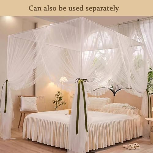 Stylish Purple Double-Layer Bed Canopy Curtains, Lace Drape for Princess Beds, Comfy 4-Corner Post Netting, Ideal for Bedroom & Dorm Decor.