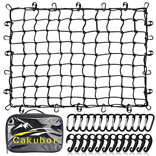 Cakubor Truck Bed Cargo Net 3#039x4#039 Stretches to 8#039x10#039 Cargo Net for Pickup Truck Bed 4quotx4quot Mesh Super Duty Bungee Cargo Net with 24 Pieces Universal Hooks