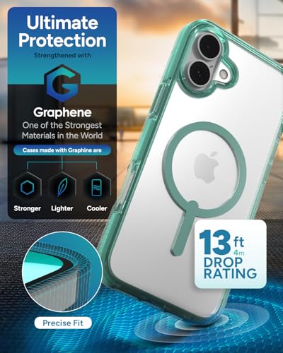 Image of ZAGG Santa Cruz Snap Case for iPhone 16 Plus Case - MagSafe Compatible, 13ft Military-Grade Drop Protection, Graphene Reinforced, Lightweight, 70% Recycled Content, Clear with Color Accents, Green