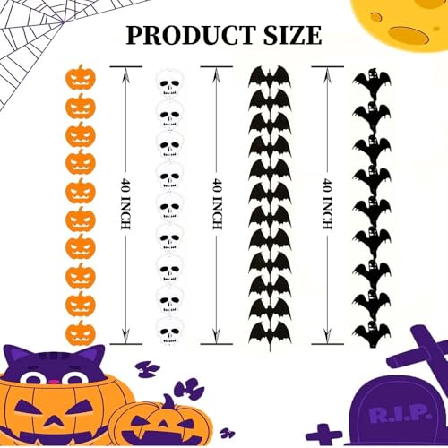 Image of Pop The Party Halloween Decoration Set - Pack of 4 Pumpkin, Skull & Bat Cutouts for Spooky Wall Decor, Haunted House & Halloween Party Decorations