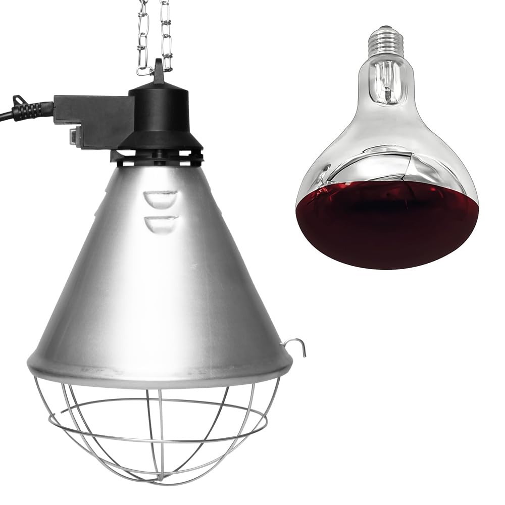 NCC-Licht BR125 - Lámpara de cría de calor, luz roja infrarroja, 150 W, para animales, gallinas, cerditos, cesta protectora + interruptor de ahorro de 5 m de cable y enchufe