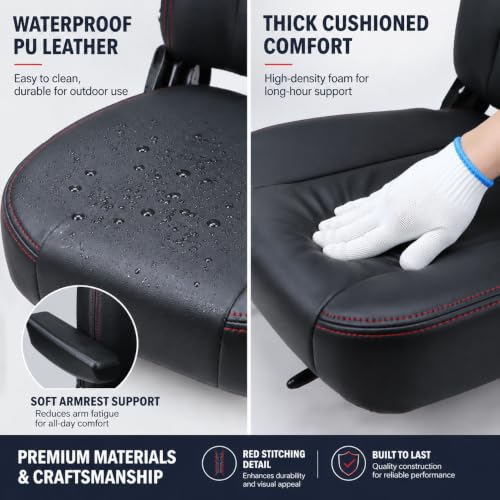 Image of Universal Forklift Seat Replacement,Zero Turn Mower Tractor Seat with Micro Switch-Armrest & Safety Belt,Waterproof PU Leather Seat Fit for Ariens,Snapper,Lawn Mower,Skid Loader,Excavator