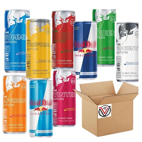 Random Mixed Red-Bull Drink 250ml - Energy Drink, Apricot Edition, Tropical Edition, Coconut Edition, Red Edition (Watermelon), Summer Edition, Energy Drink Sugar Free etc (Random 03 Mixed Cans)