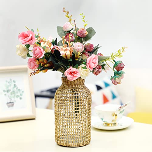 Doitool Boho Glass Flower Vase With Rattan Cover, Farmhouse Flower Bud Vase, Round Decorative Flower Vase Floral Container Flower Bottle For Floral Arrangements Housewarming Party Home Decor ( L ) #TOP6