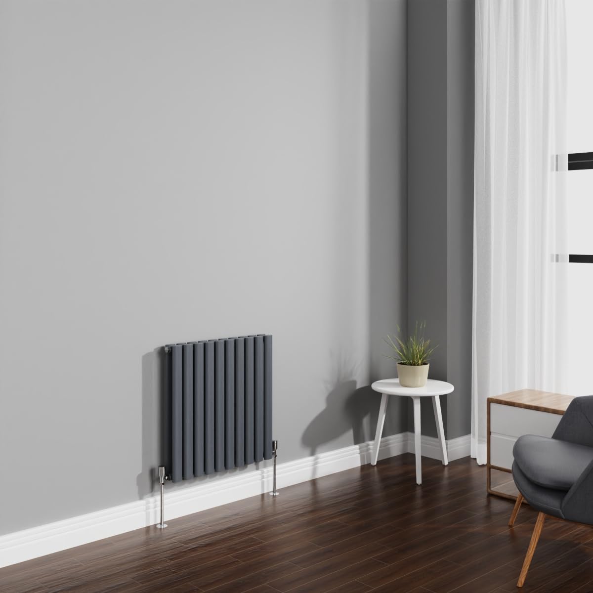NRG 600x590mm Anthracite Radiator Horizontal Oval Panel Bathroom Designer Double Rad Central Heating