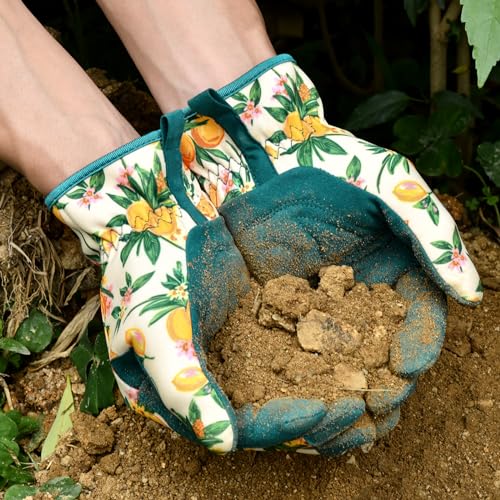Trifabricy Garden Gloves for Women - Breathable leather Floral Gardening Gloves with Grip, Thorn-Proof Puncture-Resistant Work Gloves for Weeding, Digging, Planting, Raking and Pruning, Green Orange - Thumbnail 6