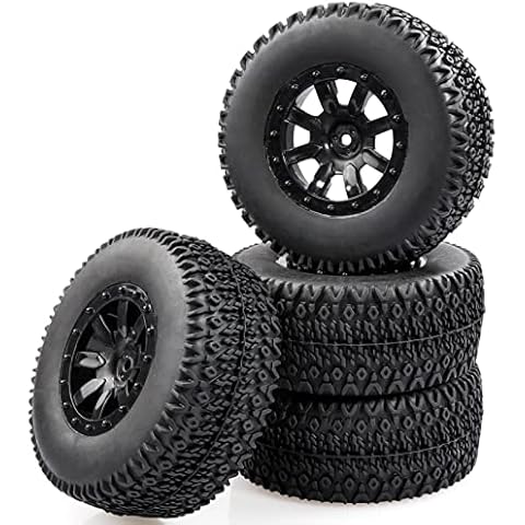 Aimrock 1/10 Glued 12mm Hex Short Course SC Trucks Wheels and Tires Combo, OD 4.3'' for Slash 2WD 4WD Blackout Losi Tenacity Off-Road Car, Set of 4 Cover