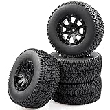 Aimrock 1/10 Glued 12mm Hex Short Course SC Trucks Wheels and Tires Combo, OD 4.3'' for Slash 2WD 4WD Blackout Losi Tenacity Off-Road Car, Set of 4