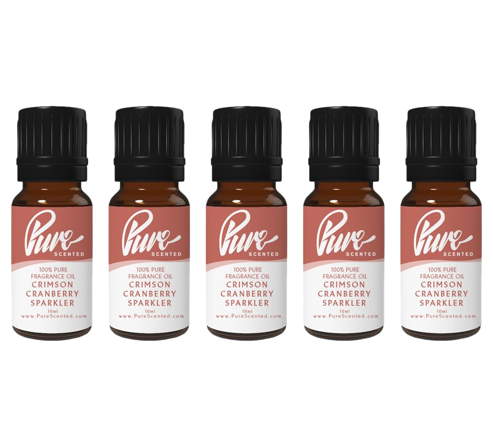 Pure Scented 50ml Fragrance Oils - 5 x 10ml Suitable for Candles, Soaps, Slime, Diffusers, Cosmetics, Wax Melts, Designer (5 x 10ml, Crimson Cranberry Sparkler)