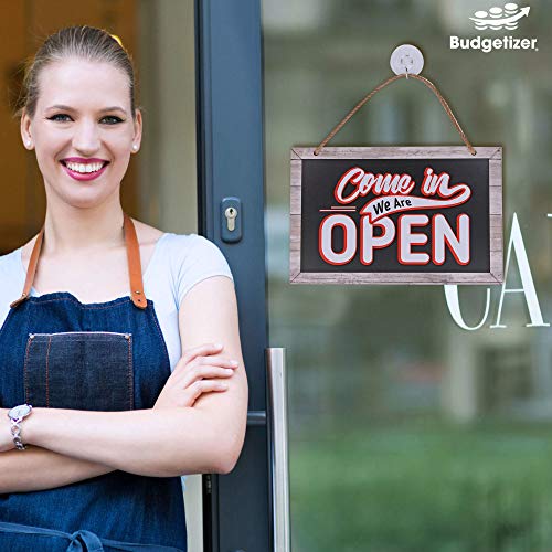 Open Closed Sign for Business – Bundle with 2 Suction Cup, Pull and Push Stickers - Stylish Double-Sided Open Signs for Business is The Ideal Hanging Banner for Restaurant Stores Bar Windows or Doors - Thumbnail 3