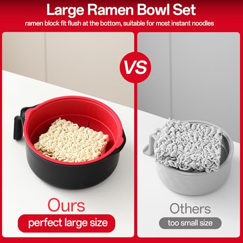 Image of MEACOLIA Jumbo 50 oz Microwave Ramen Cooker Bowl for Double Portion, Spill-Free Rapid Noodle Pasta Cooker with Lid & Drain Strainer, College Dorm Essentials for Girls Guys, Apartment Friendly