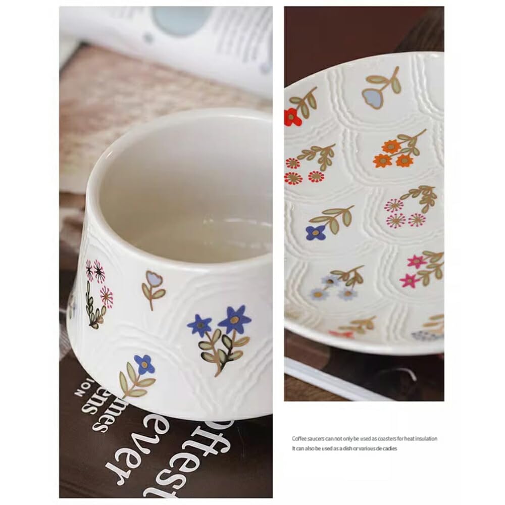 Amazon.co.jp: 美しい 花柄 マグカップ＆プレート 白陶器 コップ