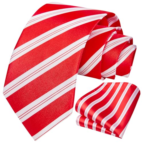 Image of HISDERN Stripe Tie Mens Ties with Pocket Square Set Classic 3.4'' Silk Formal Necktie Handkerchief for Business Wedding