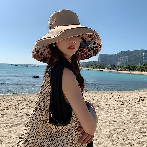 Chapéu de sol feminino de aba super larga algodão flexível embalável reversível com borda com fio pr
