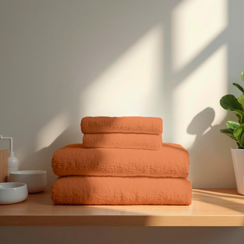 TRAMAS Lot de 4 Serviettes Premium 700 g, 100% Coton, 2 Serviettes 50x100 cm et 2 Serviettes de Bain 70x140 cm, Extra Douces, à séchage Rapide et très absorbantes - Mandarine TRAMAS Lot de 4 Serviettes Premium 700 g, 100% Coton, 2 Serviettes 50x100 cm et 2 Serviettes de Bain 70x140 cm, Extra Douces, à séchage Rapide et très absorbantes - Mandarine