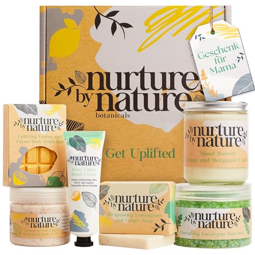 Nurture by Nature, Entspannung & Uplift, Verwöhnkörbe für Frauen, Spa-Badeset, Badesalz, Aromatherapie, Seife, Badekugeln, Kerze & mehr, Geburtstagsgeschenk