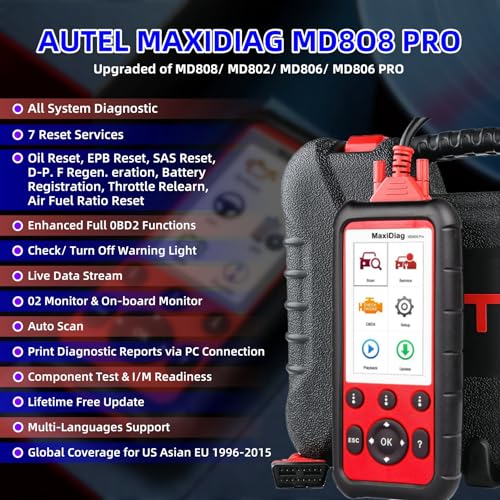 Autel MaxiDiag MD808 Pro OBD2 Scanner, All System Diagnostic Scan Tool, Upgraded of MaxiCheck Pro/MD808/MD806 Pro/MD802, 7 Reset Service Oil/D-F/EPB/SAS/BMS/Throttle, Auto Scan, Lifetime Free Update - Image 3