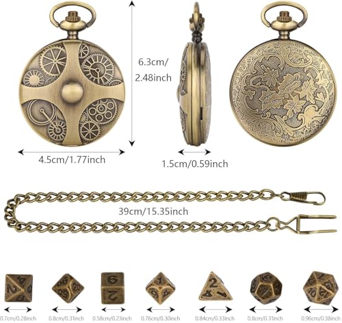 7 Mini DND Würfel Set 4.5cmX6.3cmX1.5cm Mini DND Würfel Set Grün und Patina Aussehen der Ausrüstung Mini DND Würfel Set Mit Kette Würfel DND Metall Geeignet für Reisegruppen und Camping
