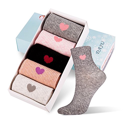 DAJU Women's Casual Ankle Socks Colorful Cotton Crew Athletic Socks for Women US Size 5-10 with Gift Box (5 Pairs)